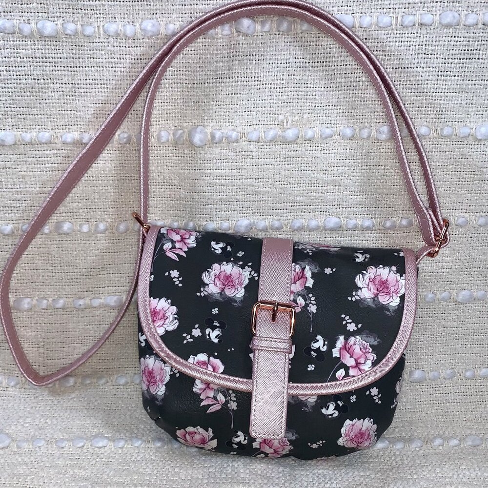 Disney LOUNGEFLY Minnie Mouse Pink Floral Saddle Bag Crossbody Purse